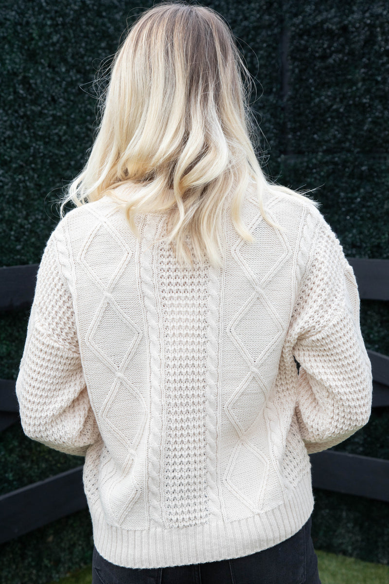 Teri Cable Crewneck Sweater, Oatmeal | Sadie & Sage