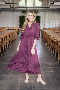 Mei Split Neck Maxi Dress, Plum