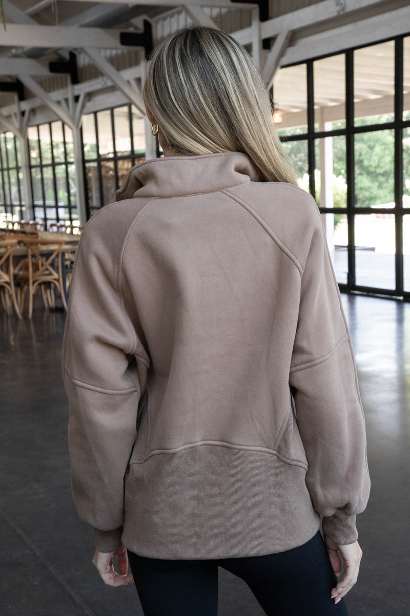 Faye Quarter Zip Sweatshirt, Mocha