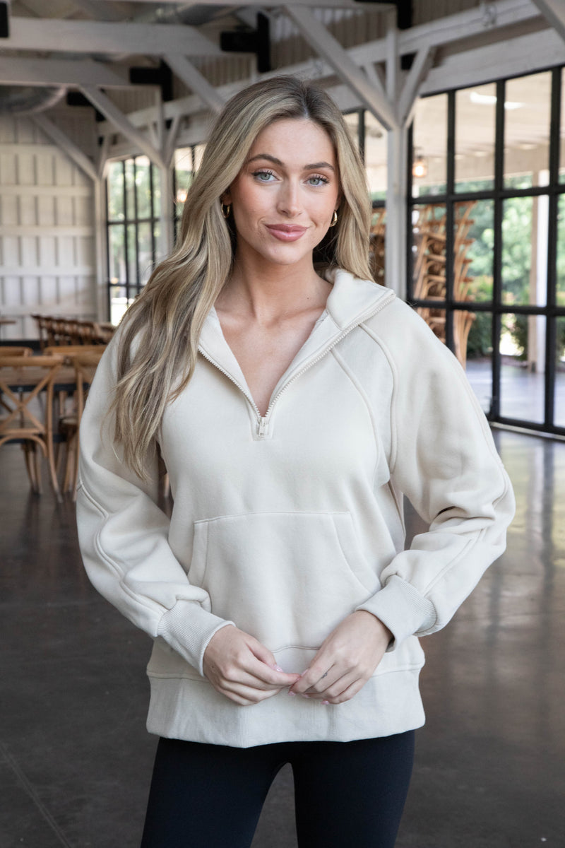 Faye Quarter Zip Sweatshirt, Khaki