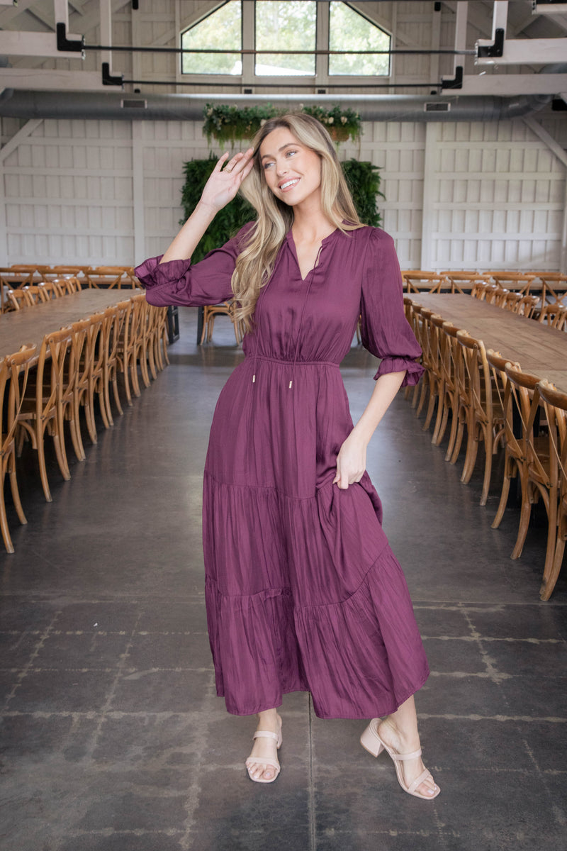 Mei Split Neck Maxi Dress, Plum