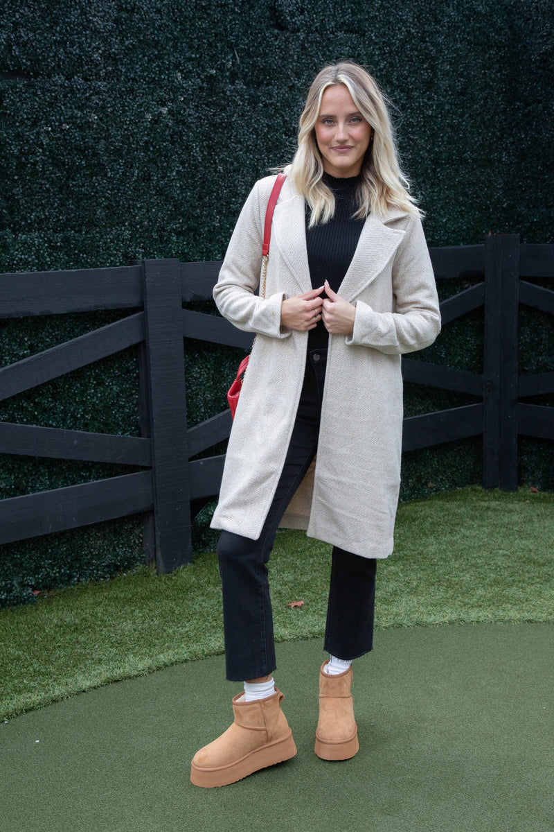 Leticia Herringbone Wool Blend Coat, Tan