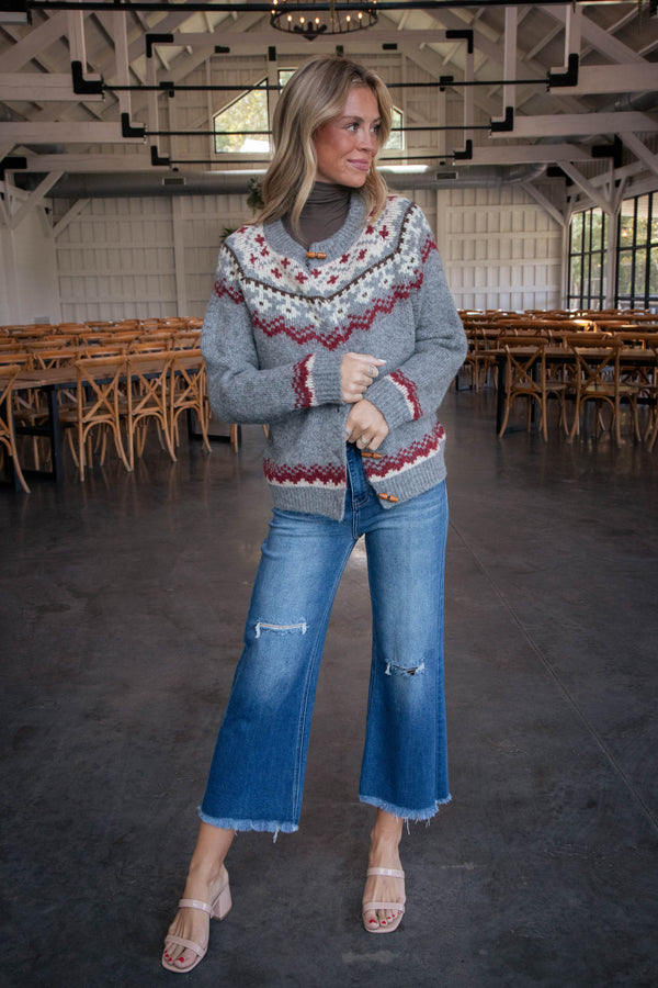 Sonia Fair Isle Cardigan, Grey Combo