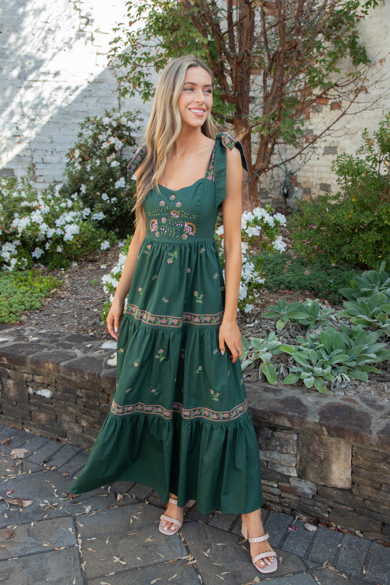 Lakyn Embroidered Maxi Dress, Hunter Green