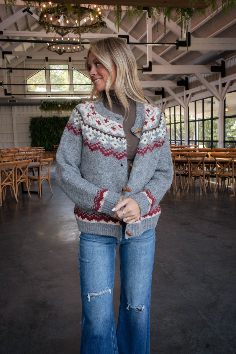 Sonia Fair Isle Cardigan, Grey Combo