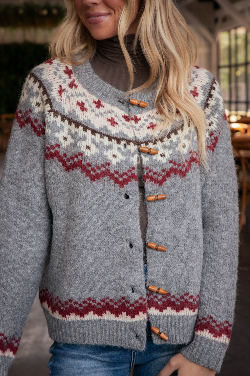 Sonia Fair Isle Cardigan, Grey Combo