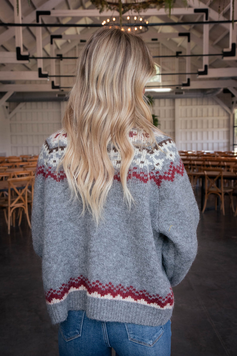 Sonia Fair Isle Cardigan, Grey Combo