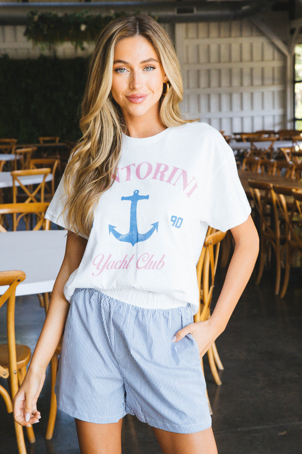 Santorini Yacht Club Oversized Graphic Tee, White