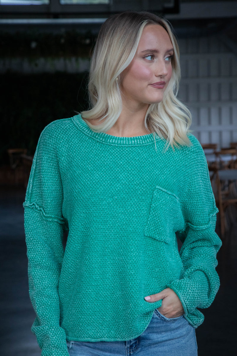 Joslyn Mineral Washed Sweater, Kelly Green