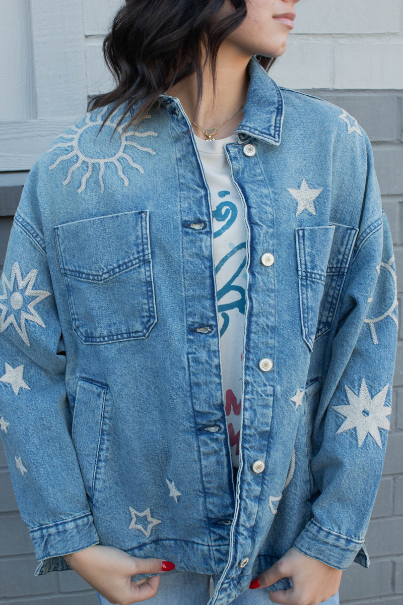 Madison City Embroidered Jacket, Skyway Blues | Free People