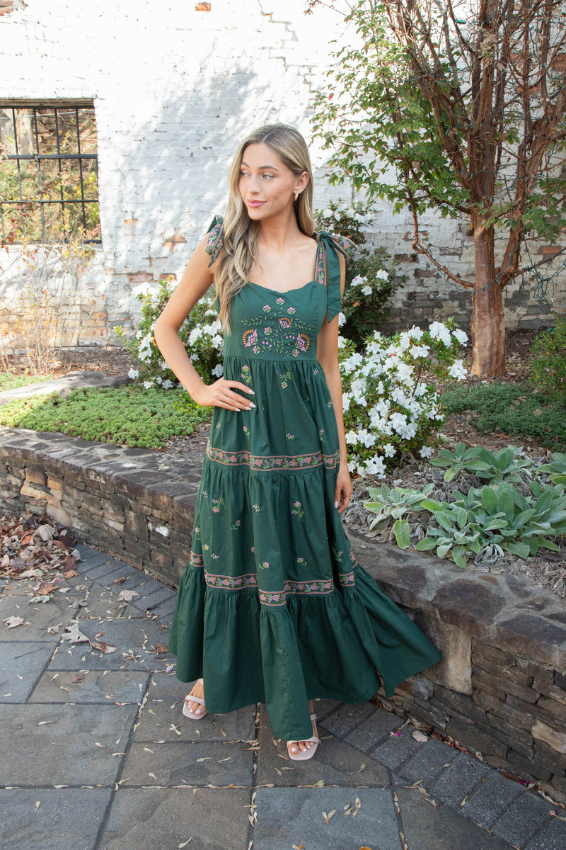 Lakyn Embroidered Maxi Dress, Hunter Green