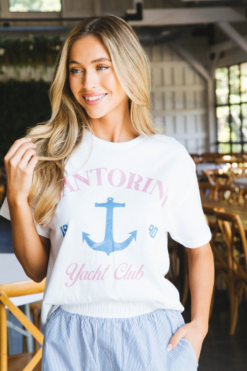 Santorini Yacht Club Oversized Graphic Tee, White