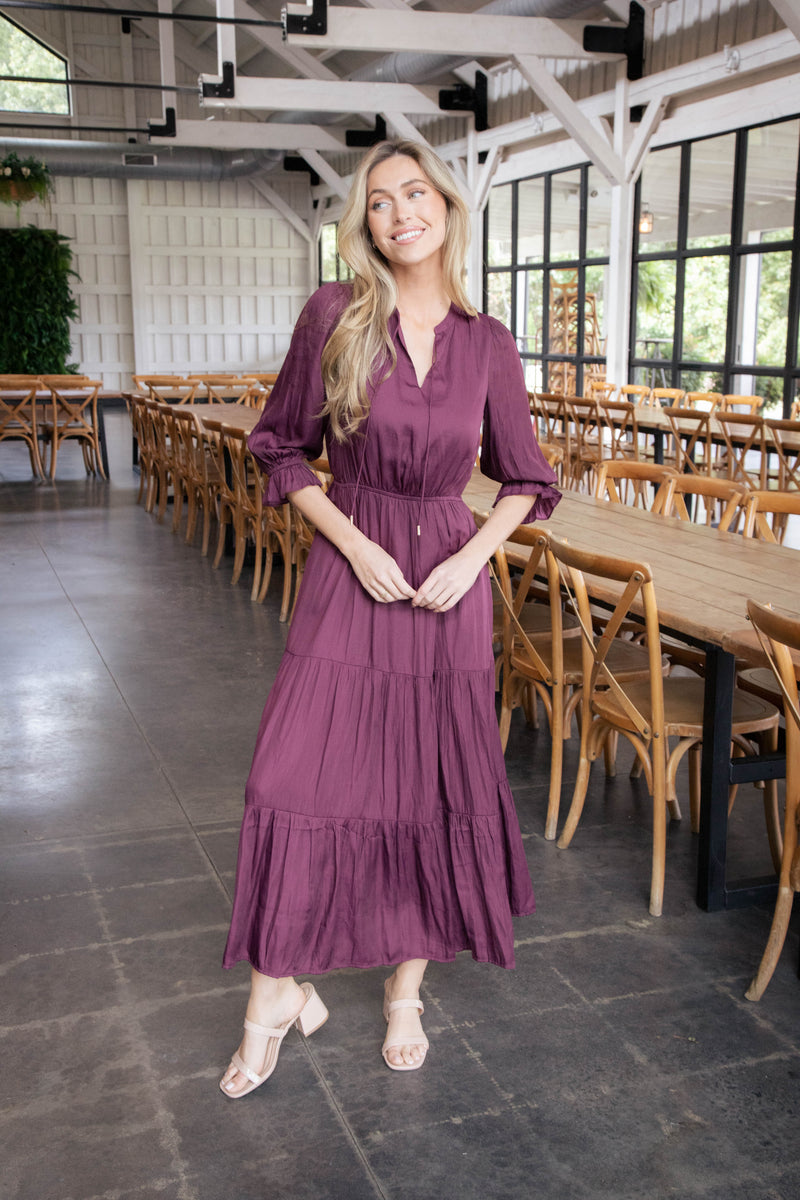 Mei Split Neck Maxi Dress, Plum