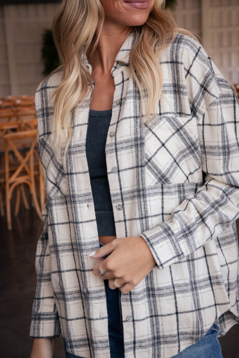 Blaire Plaid Shacket, Ecru