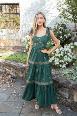 Lakyn Embroidered Maxi Dress, Hunter Green