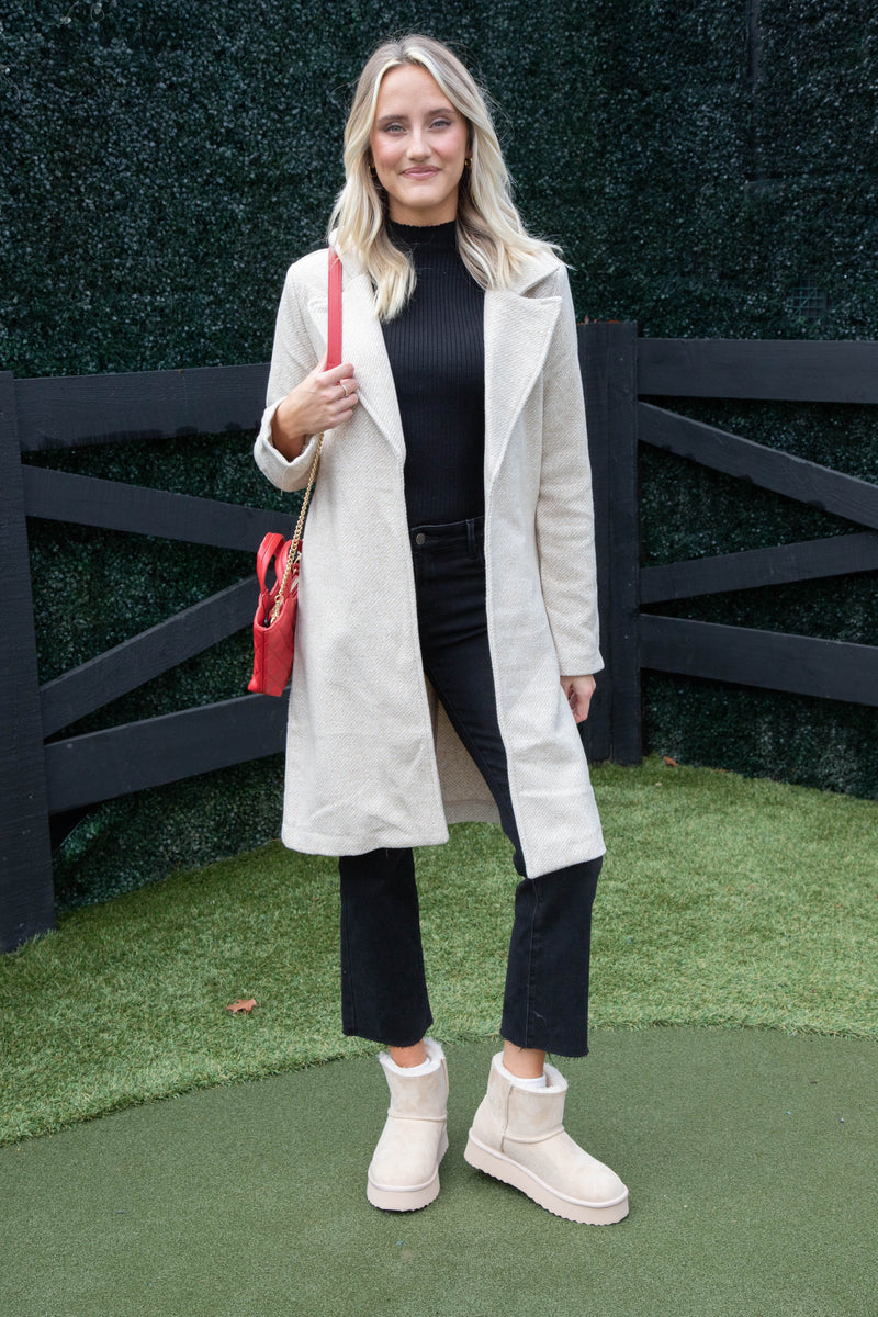 Leticia Herringbone Wool Blend Coat, Tan