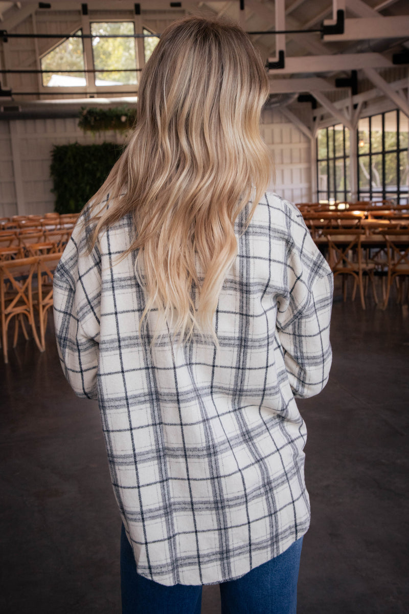 Blaire Plaid Shacket, Ecru