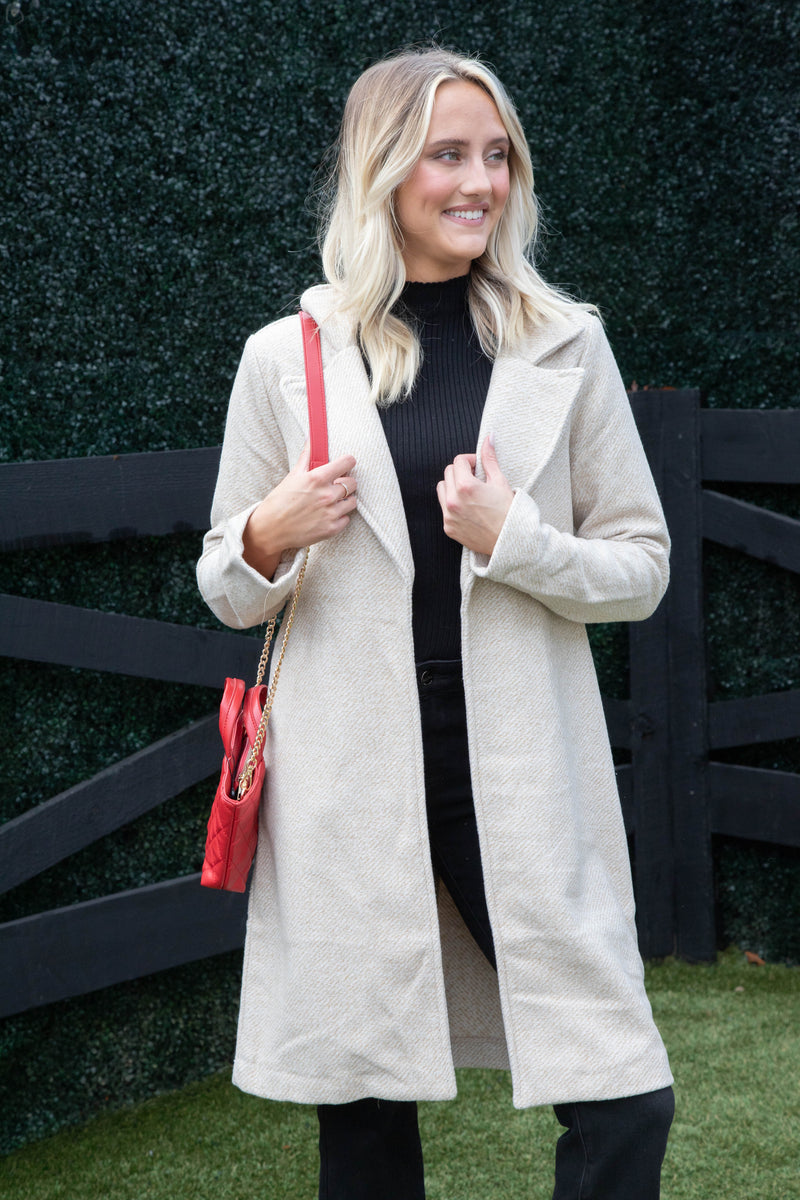 Leticia Herringbone Wool Blend Coat, Tan