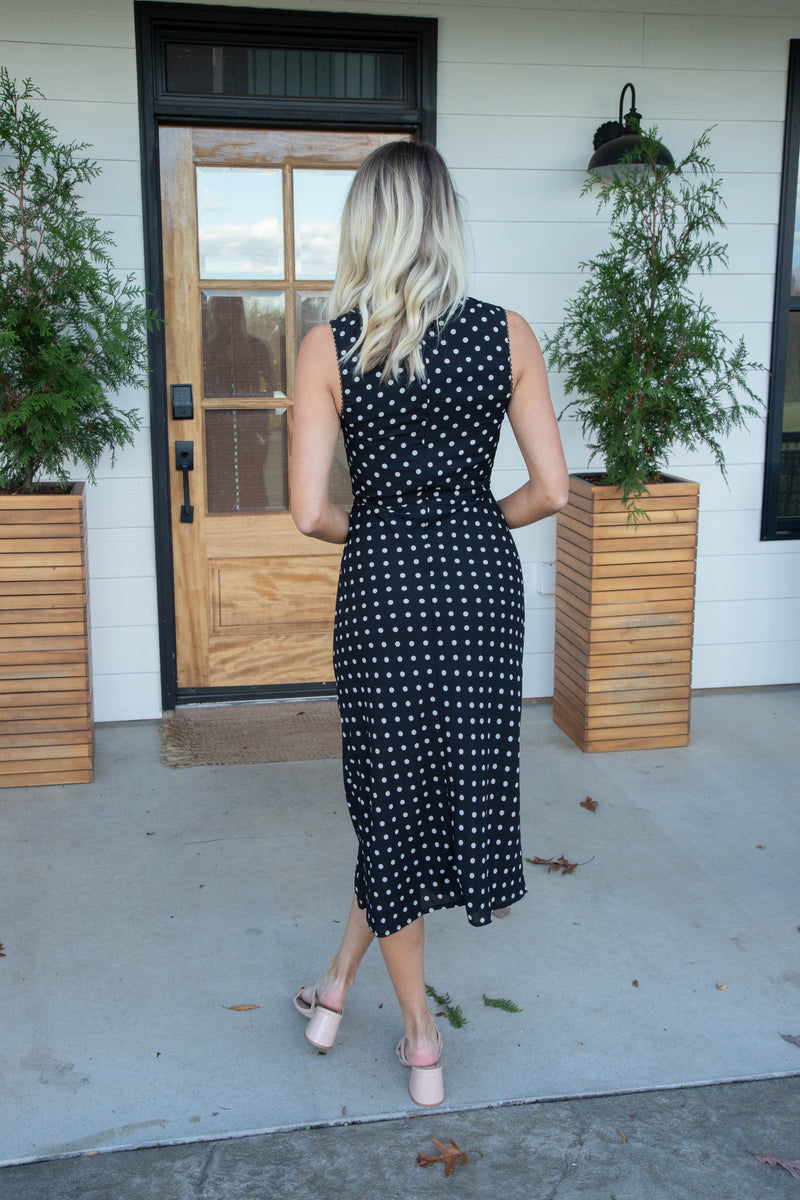 Cami Bustier Midi Dress, Black/Cream Dot