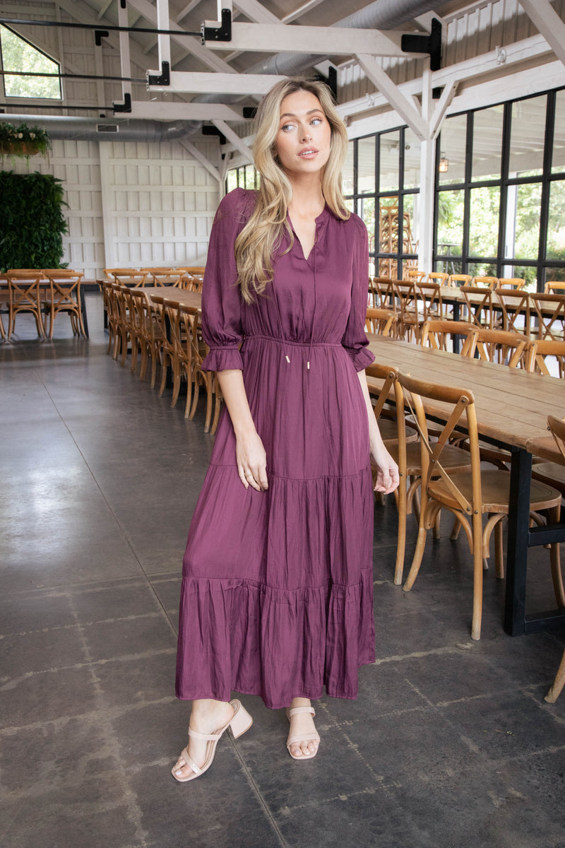 Mei Split Neck Maxi Dress, Plum