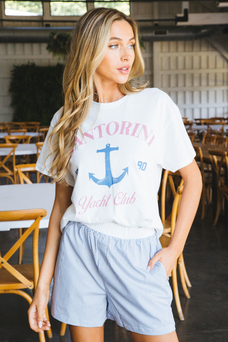 Santorini Yacht Club Oversized Graphic Tee, White