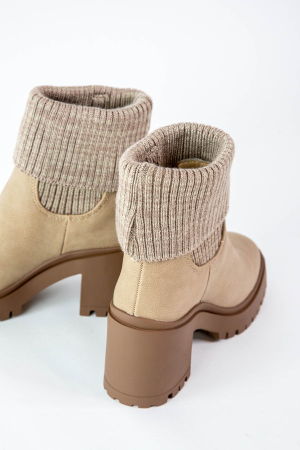 Rhoda Foldover Platform Bootie, Sand Nubuck