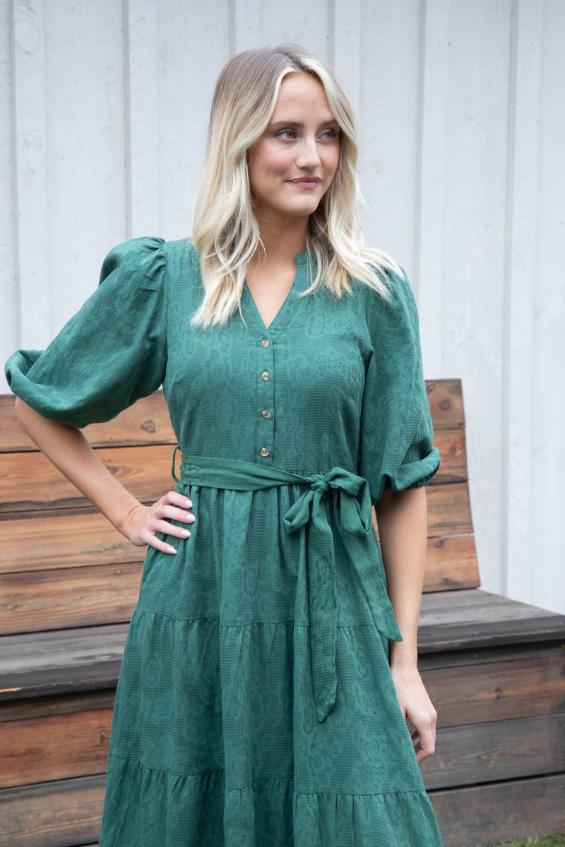 Irelyn Button Neck Maxi Dress, Hunter Green