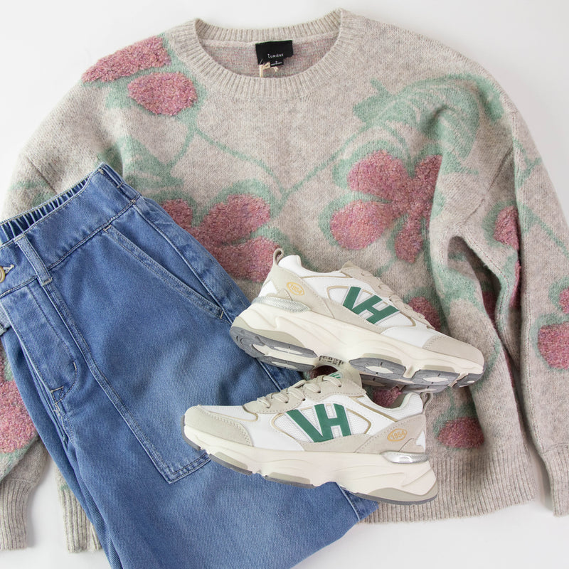 Keeley Floral Print Sweater, Oatmeal Combo