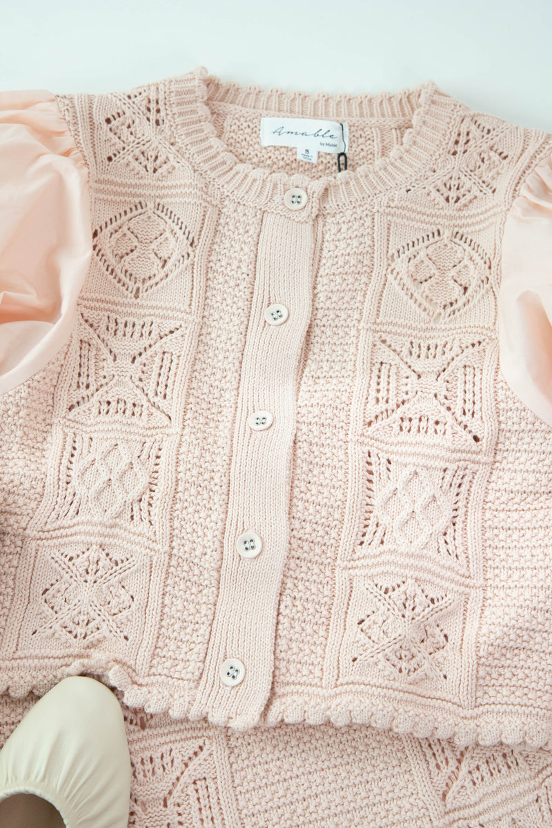 Martina Crochet Cardigan, Pink