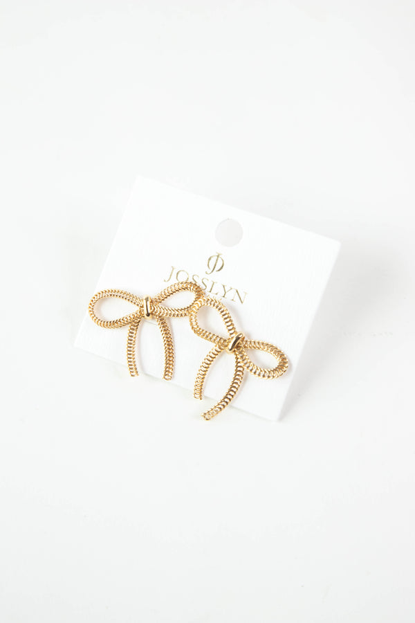 Laci Delicate Wire Bow Earrings, Gold