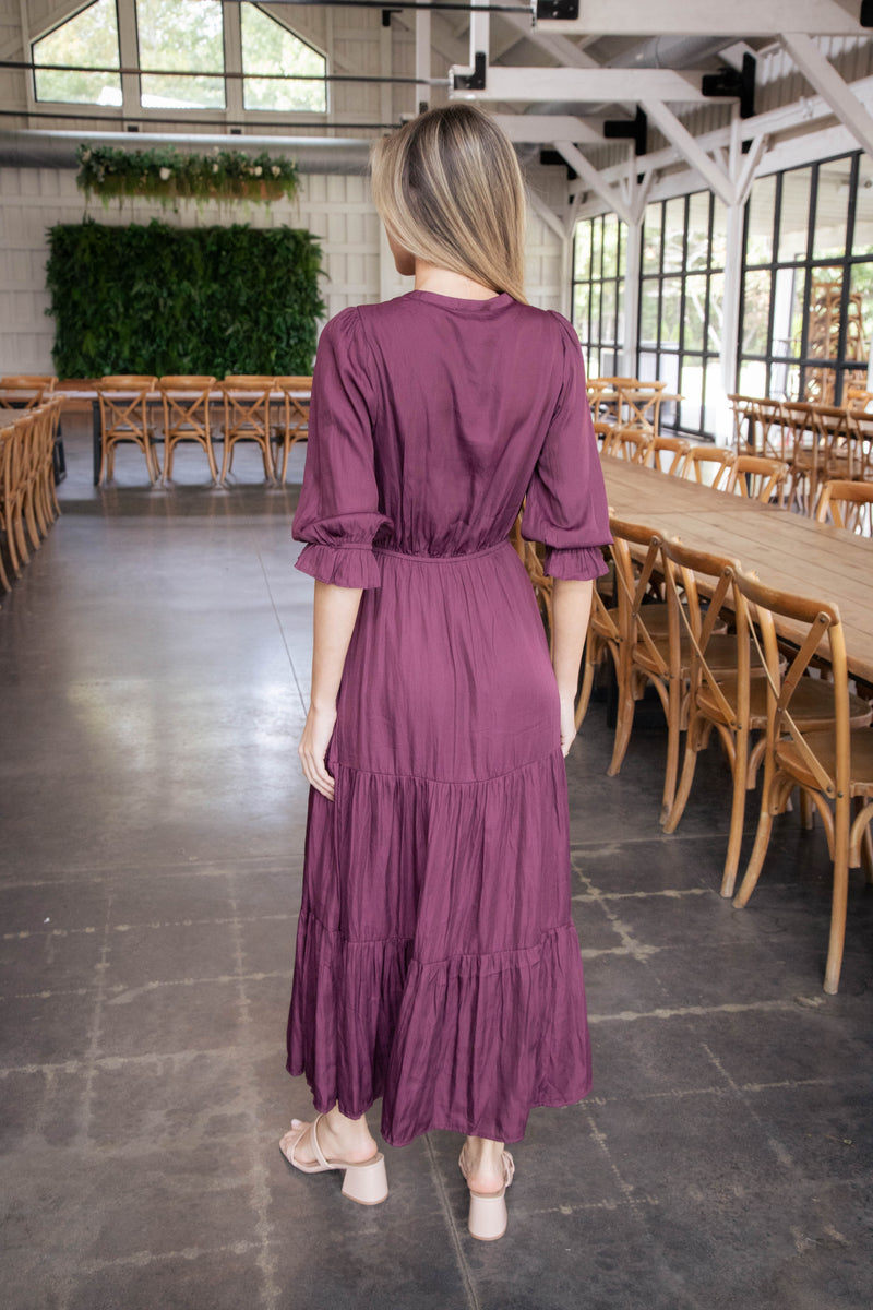 Mei Split Neck Maxi Dress, Plum