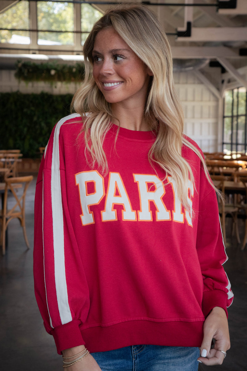 Paris French Terry Sweatshirt, Red