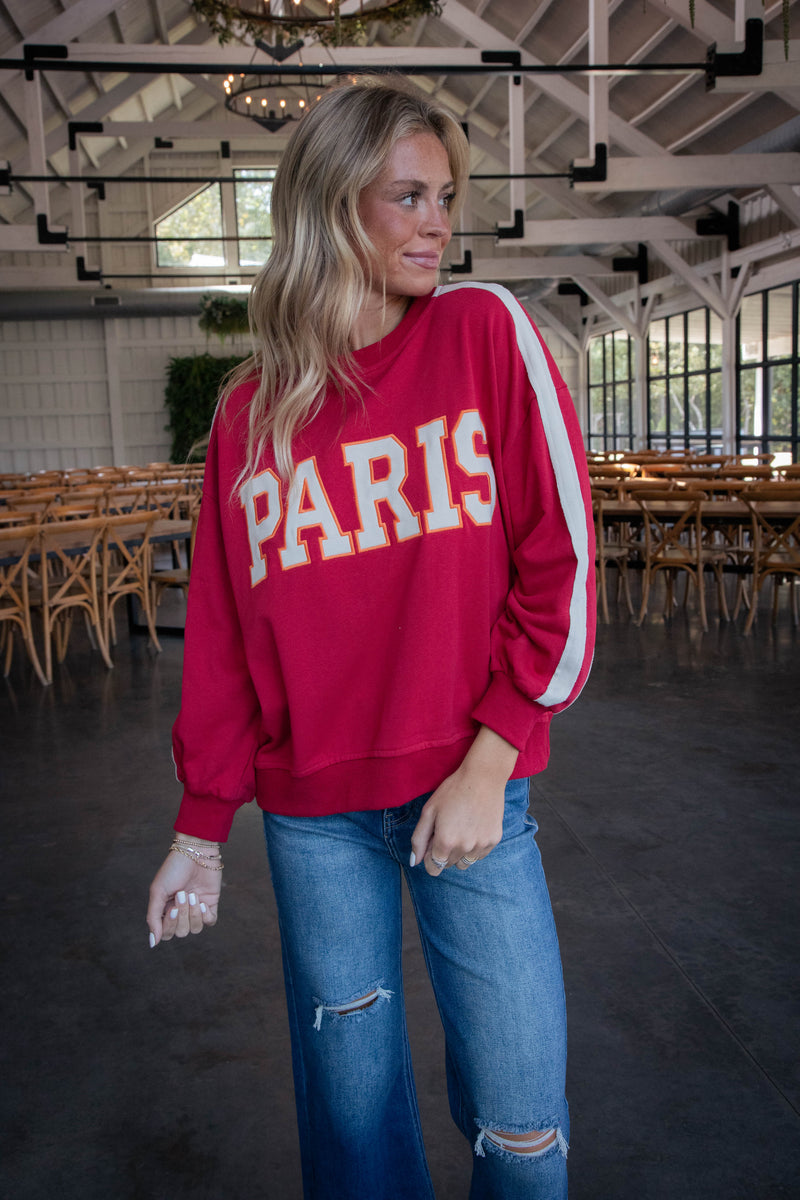 Paris French Terry Sweatshirt, Red