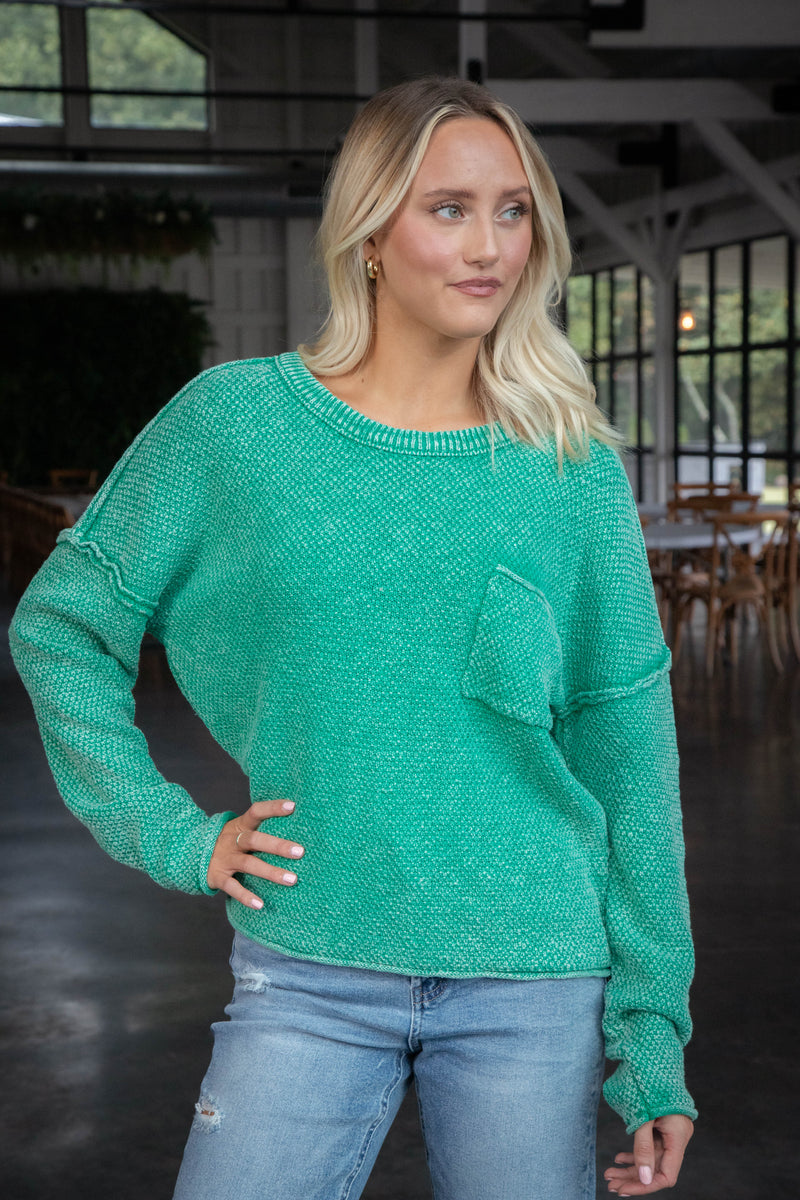 Joslyn Mineral Washed Sweater, Kelly Green