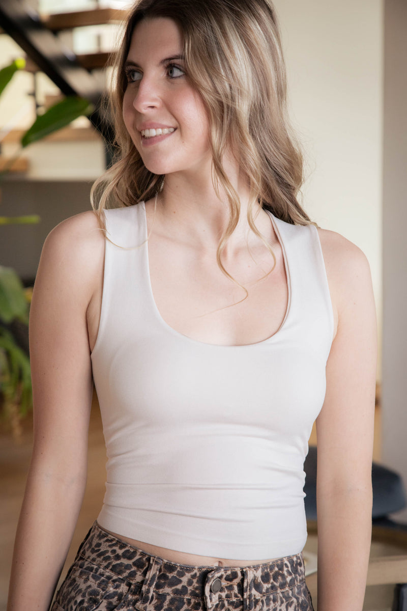 Margot U-Neck Seamless Tank, Sand Beige