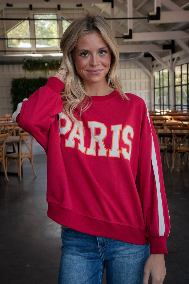 Paris French Terry Sweatshirt, Red