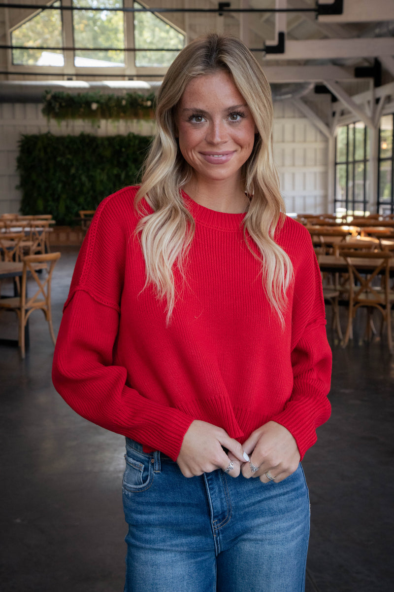 Keely Cropped Sweater, Red