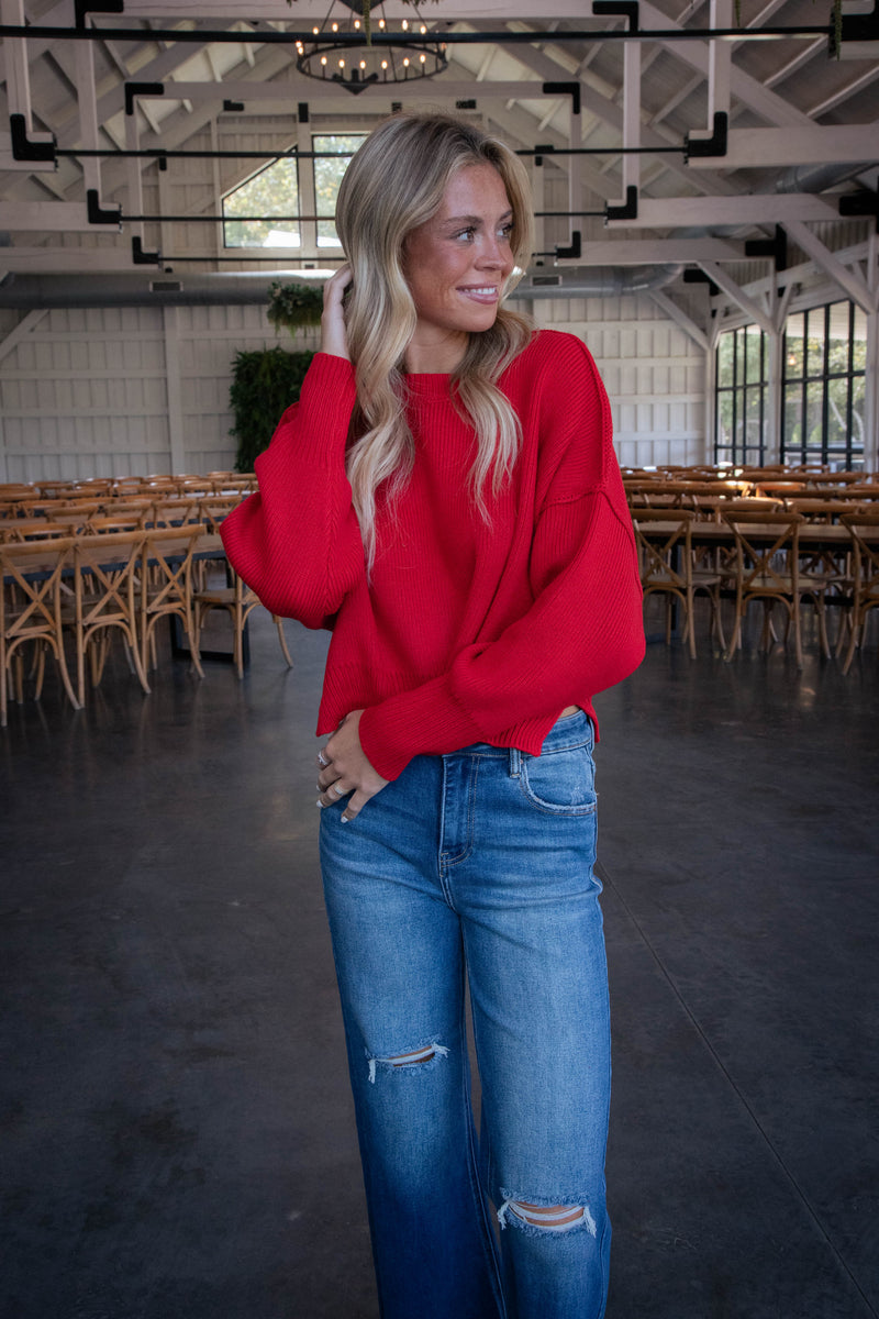 Keely Cropped Sweater, Red