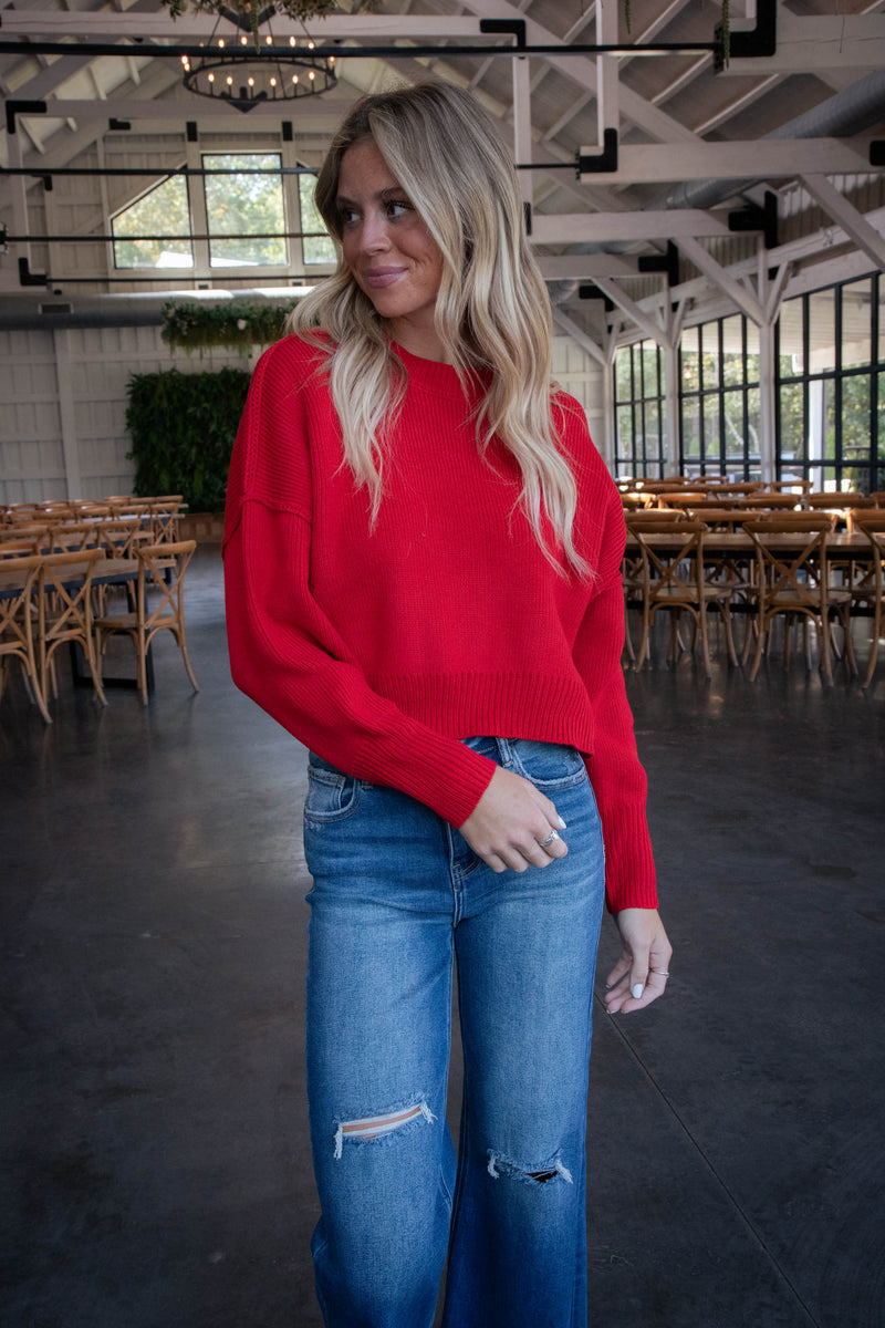 Keely Cropped Sweater, Red