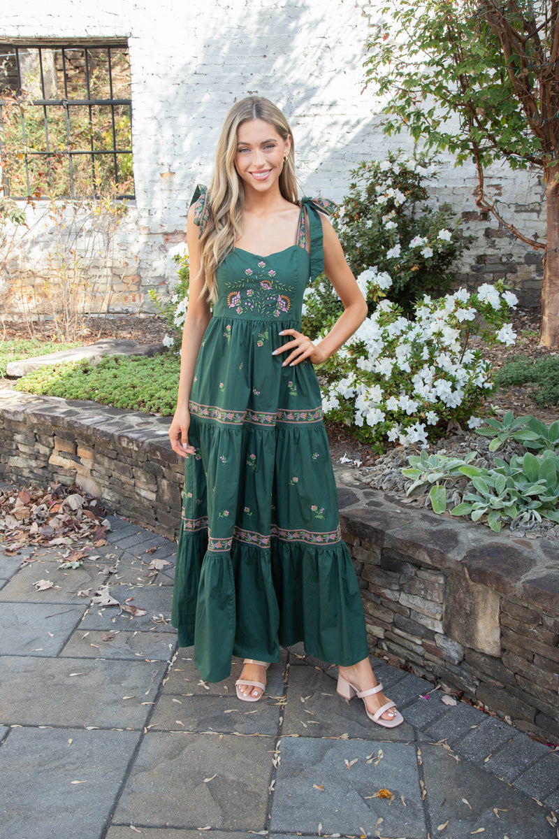 Lakyn Embroidered Maxi Dress, Hunter Green