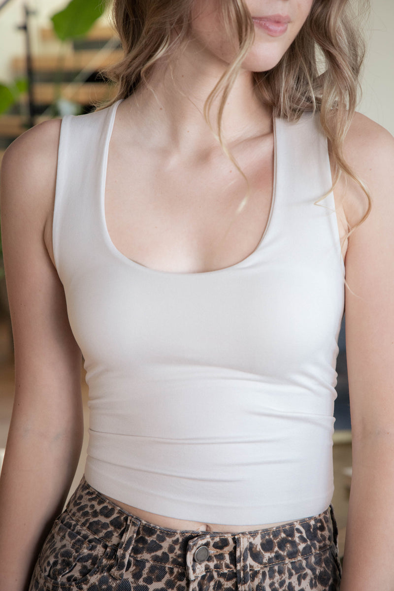 Margot U-Neck Seamless Tank, Sand Beige