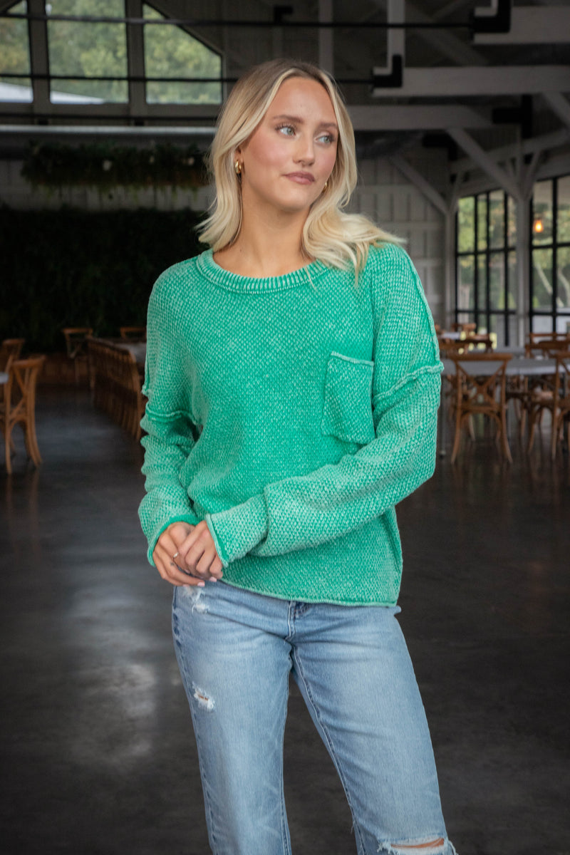 Joslyn Mineral Washed Sweater, Kelly Green