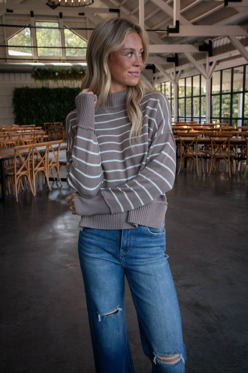 Elora Striped Sweater, Mocha