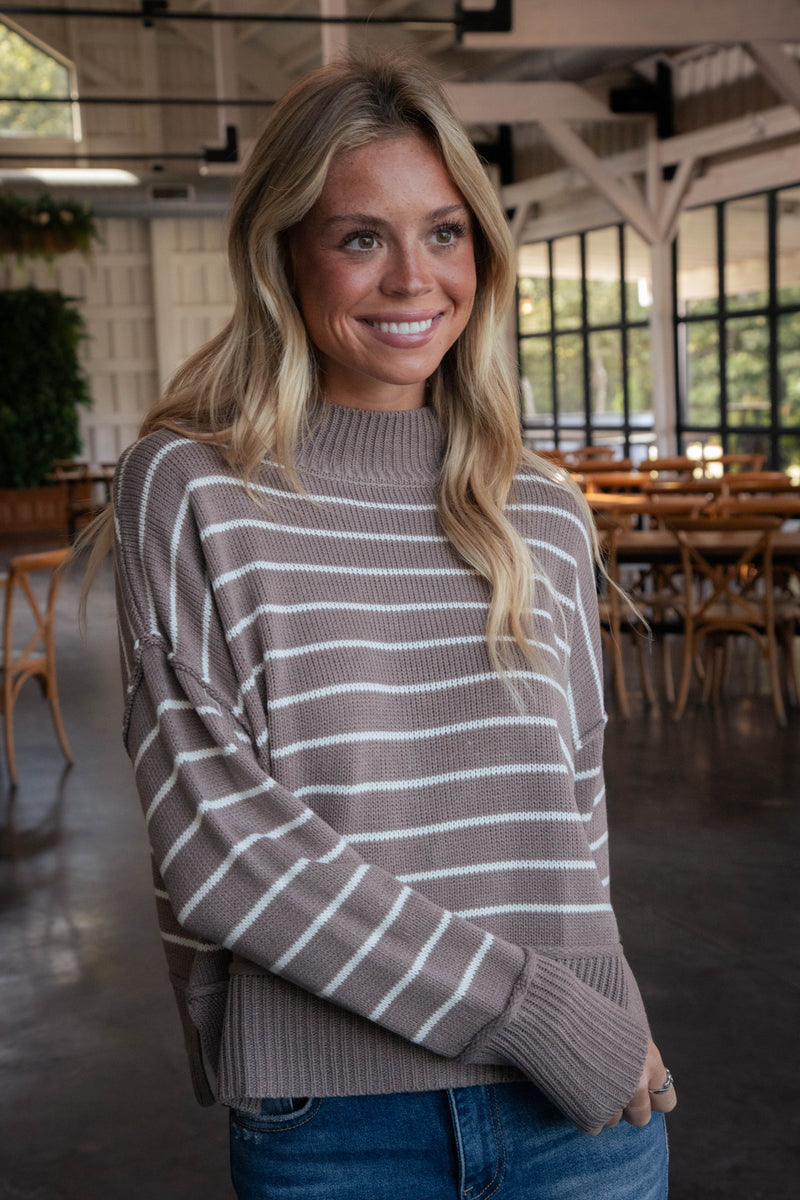 Elora Striped Sweater, Mocha