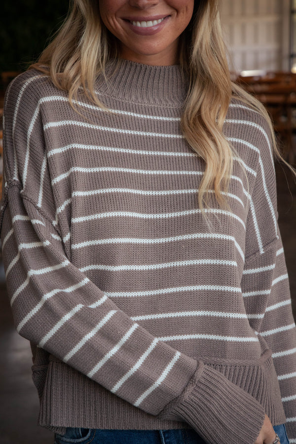 Elora Striped Sweater, Mocha