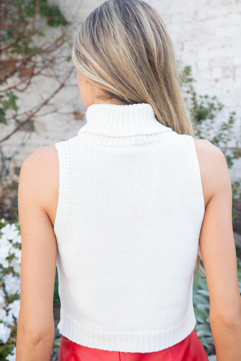 Sleigh Sleeveless Turtleneck Sweater, White