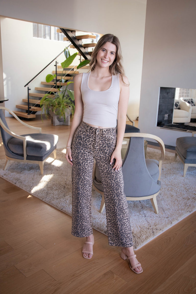 Maeve Vintage Straight Jeans, Leopard Print