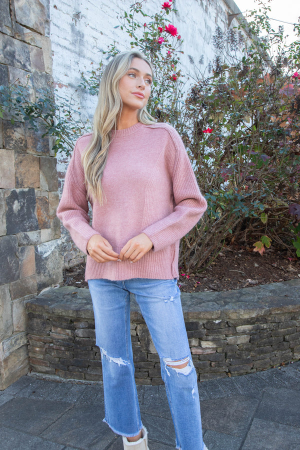 Jodie Seam Detail Sweater, Mauve