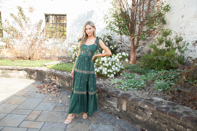 Lakyn Embroidered Maxi Dress, Hunter Green