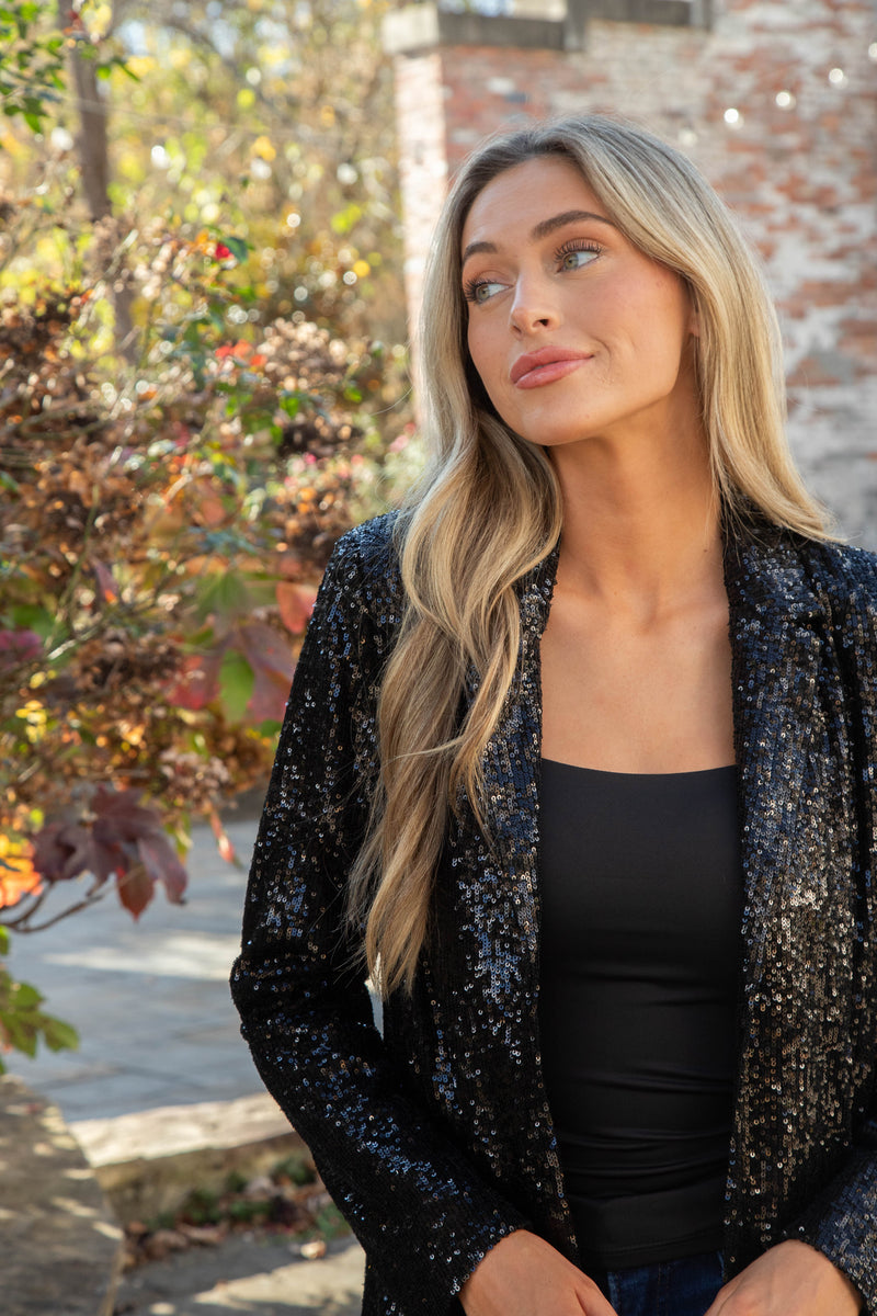 Payton Sequin Blazer, Black | Steve Madden